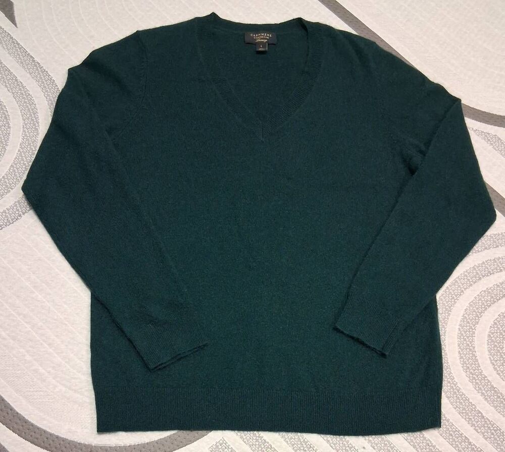Charter club womens large 100% cashmere sweater teal green lightweight